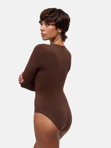 cfab - Body moldeador 'Clean Longsleeve Crewneck Sculpting Bodysuit with Slip' en marrón
