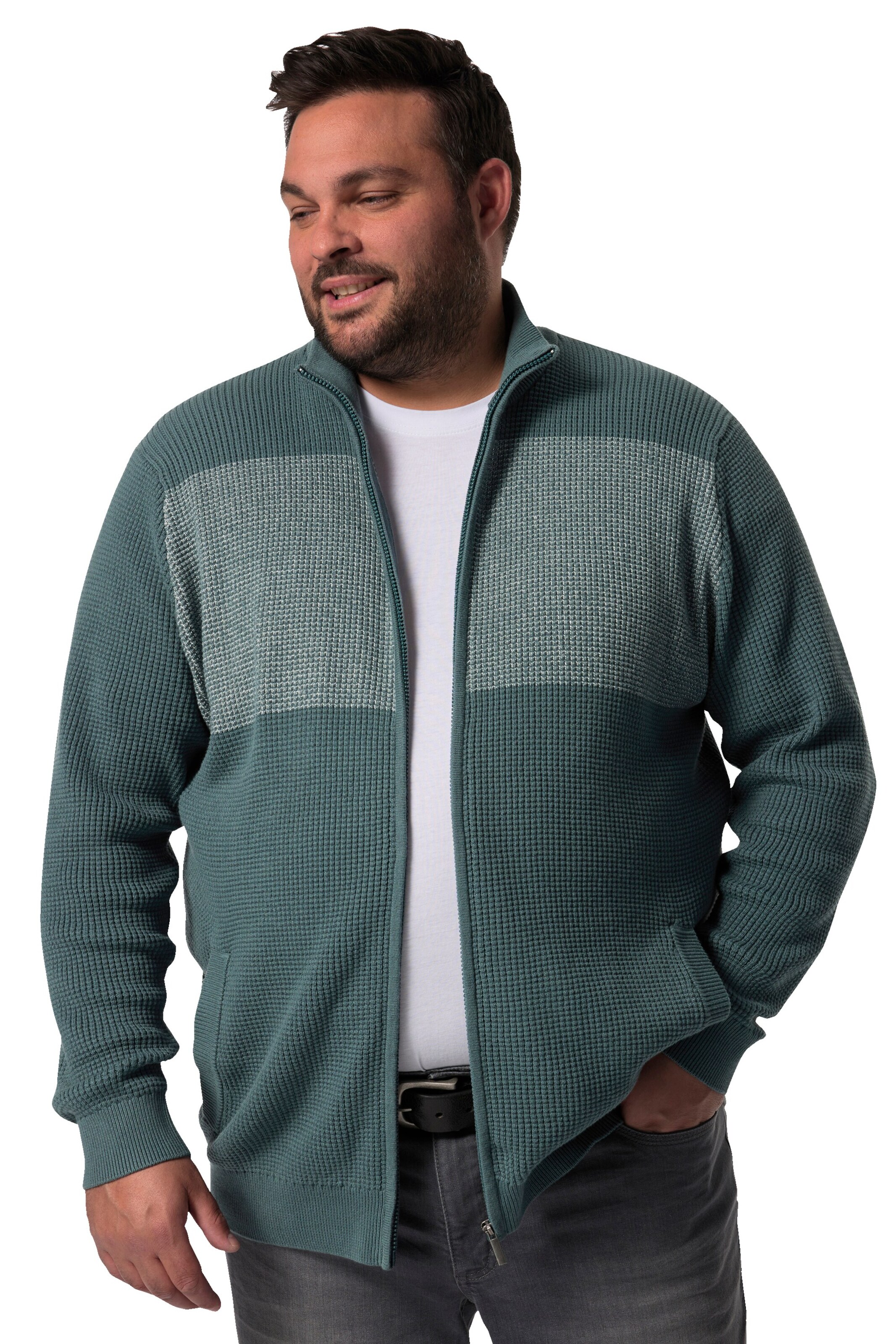 Men Plus Strickjacke in Blau: Vorderseite