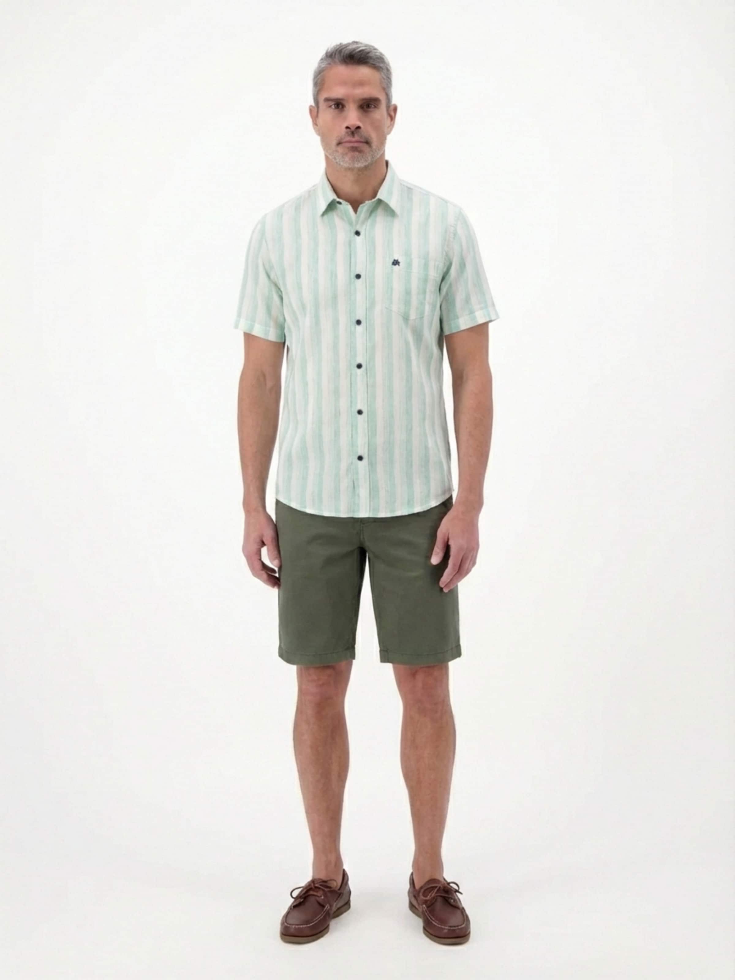 LERROS Regular Fit Gestreiftes Kurzarmhemd, atmungsaktiv in Grün