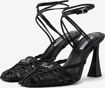 Karl LagerfeldCipele s potpeticom i otvorenom petom ' DEBUTANTE ANKLE LOOP ' - crna boja: prednji dio