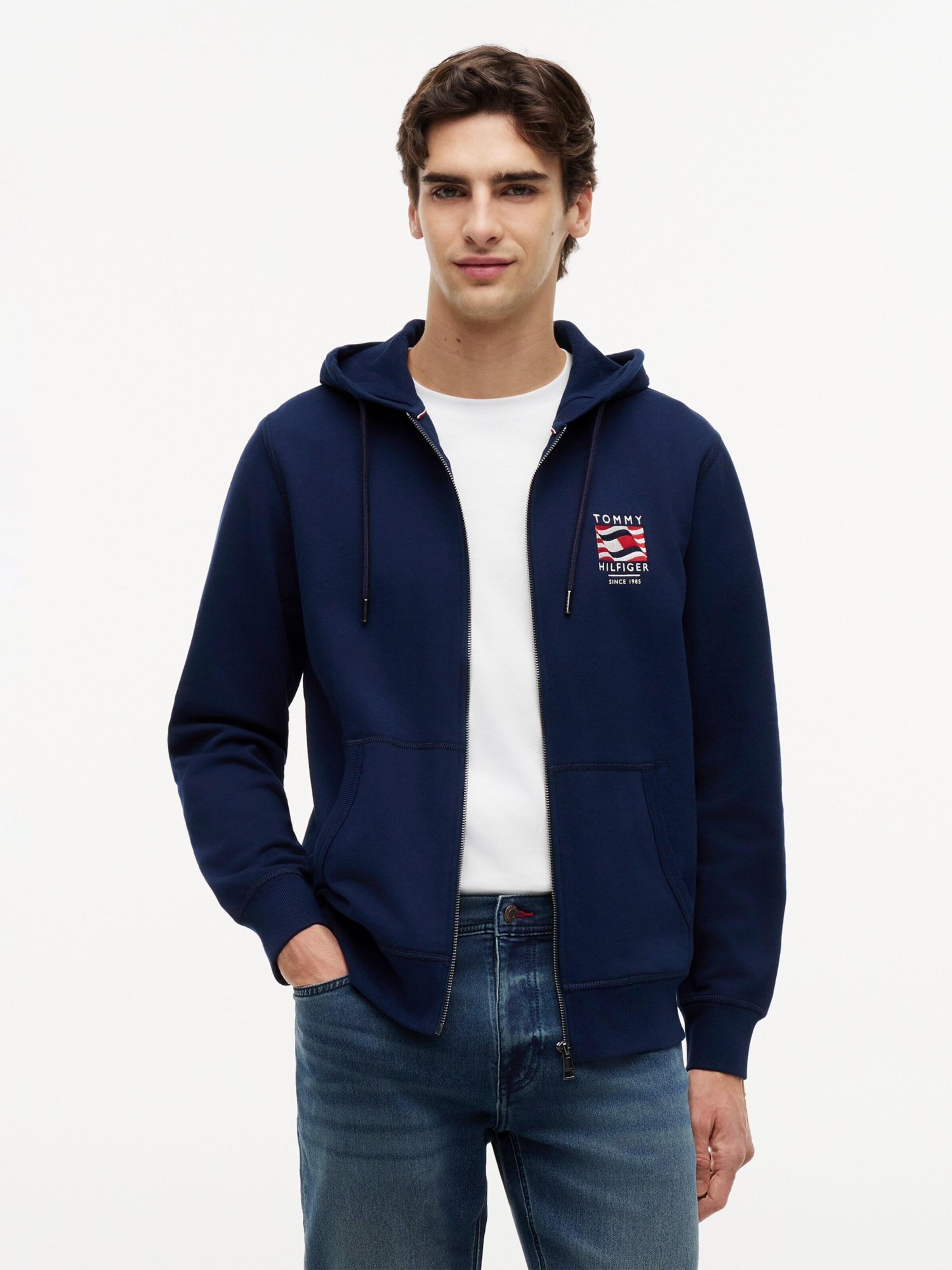 TOMMY HILFIGER Hanorac 'Flag Embroidery French Zip-thru' pe