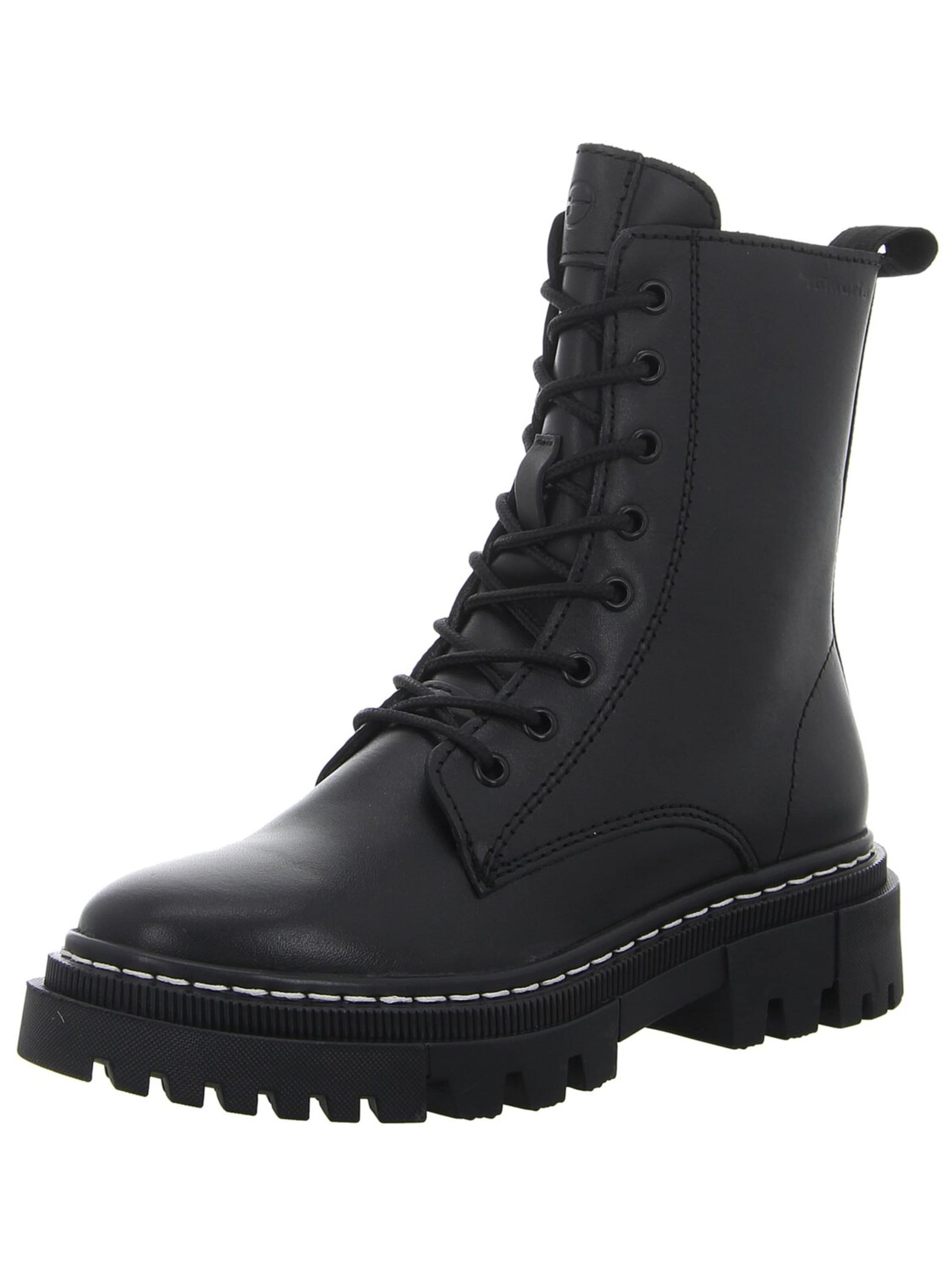 Tamaris Veterlaarsjes 'Schnürstiefel Damen 1-25276-41/003 Echtleder in schwarz' in Zwart: voorkant