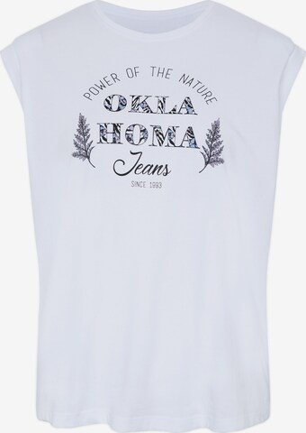Oklahoma Jeans Top ' mit Statement-Print aus Jersey ' in White: front