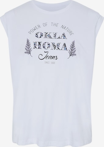 Oklahoma Jeans Top ' mit Statement-Print aus Jersey ' in White: front