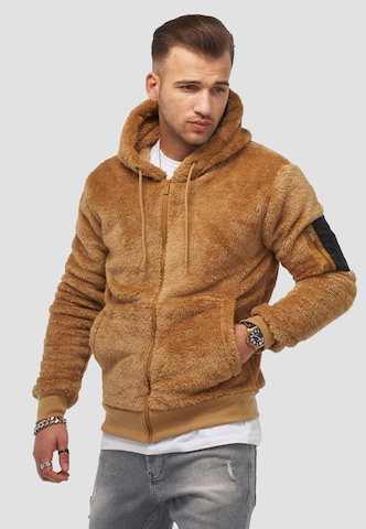 behype Zip-Up Hoodie in Brown: front