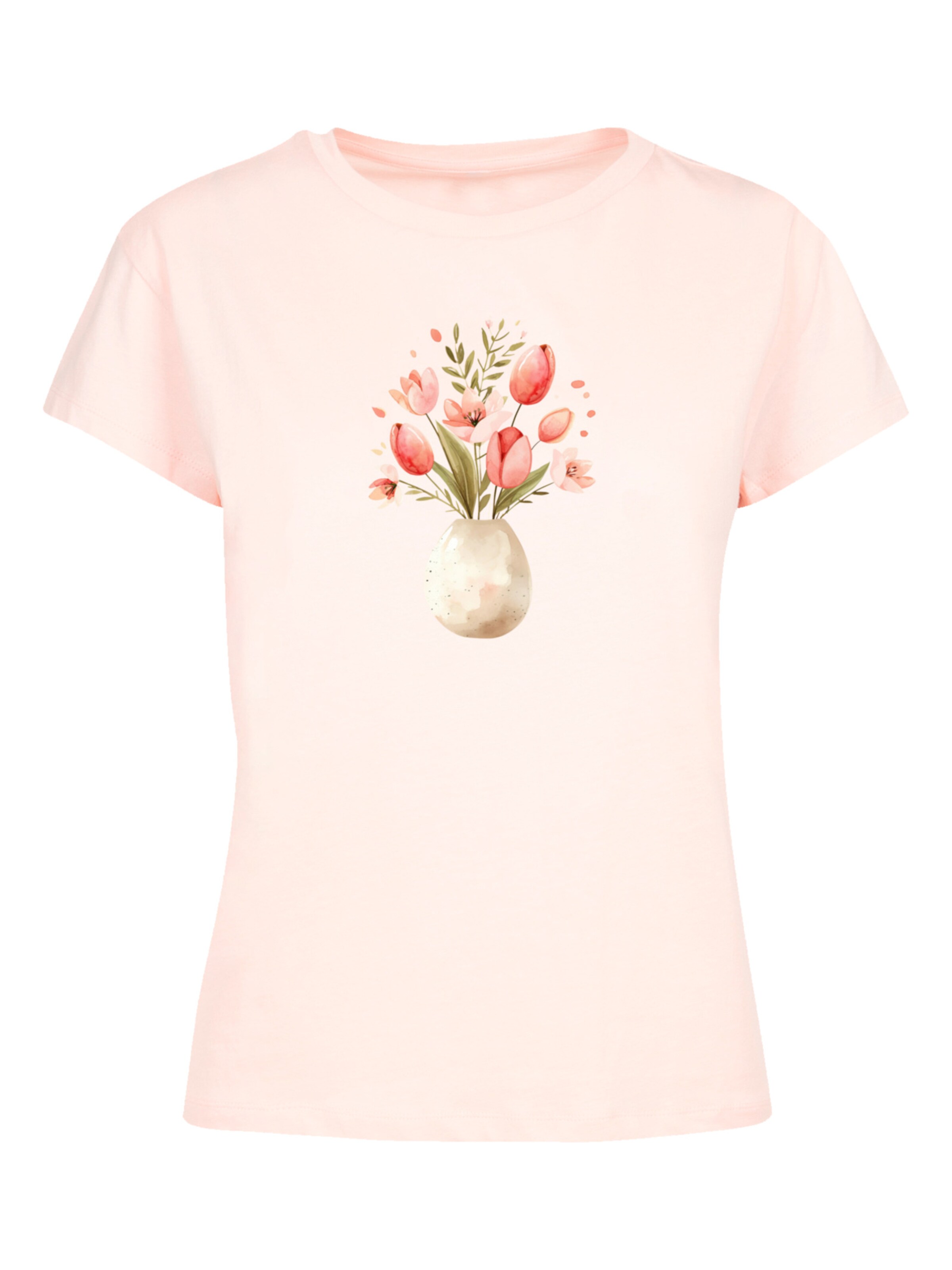 F4NT4STIC Shirt 'Rosa Frühlingsblumenstrauß In Vase' in Pink: front