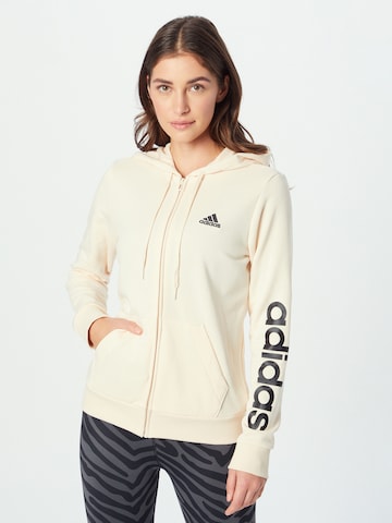 ADIDAS SPORTSWEAR Athletic Zip-Up Hoodie 'Essentials Logo ' in Beige: front