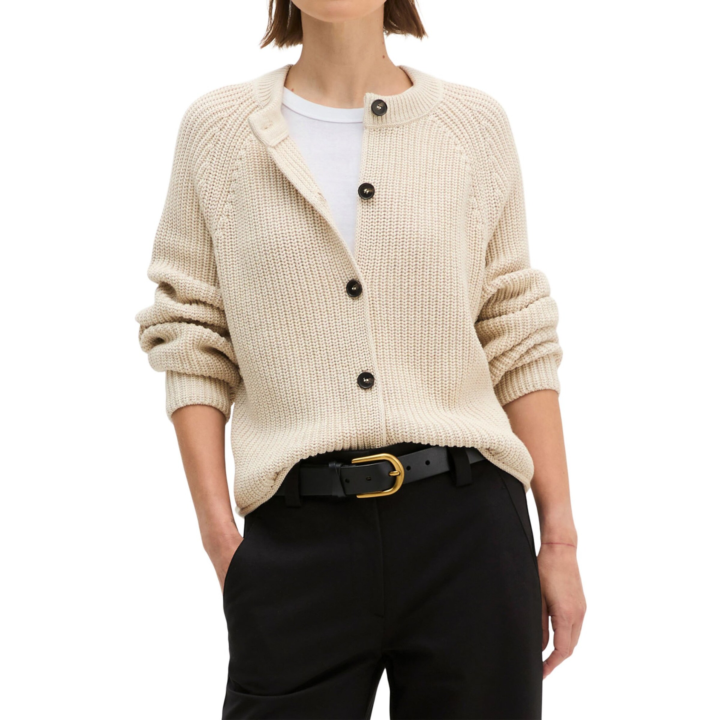 Marc O'Polo Gebreid vest in Beige: voorkant