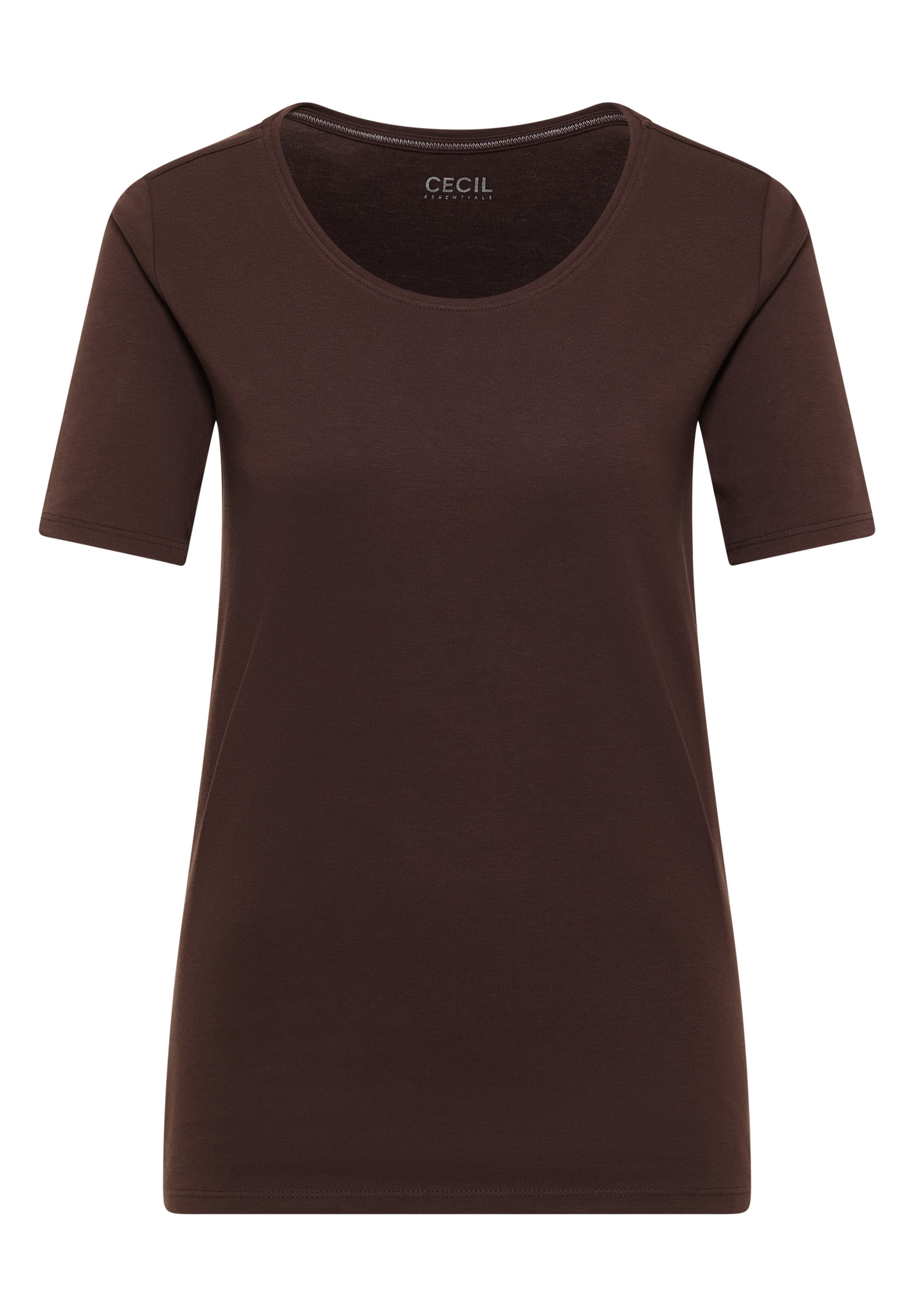CECIL Basic T-Shirt mit Rundhals in Unifarbe in Braun: Vorderseite