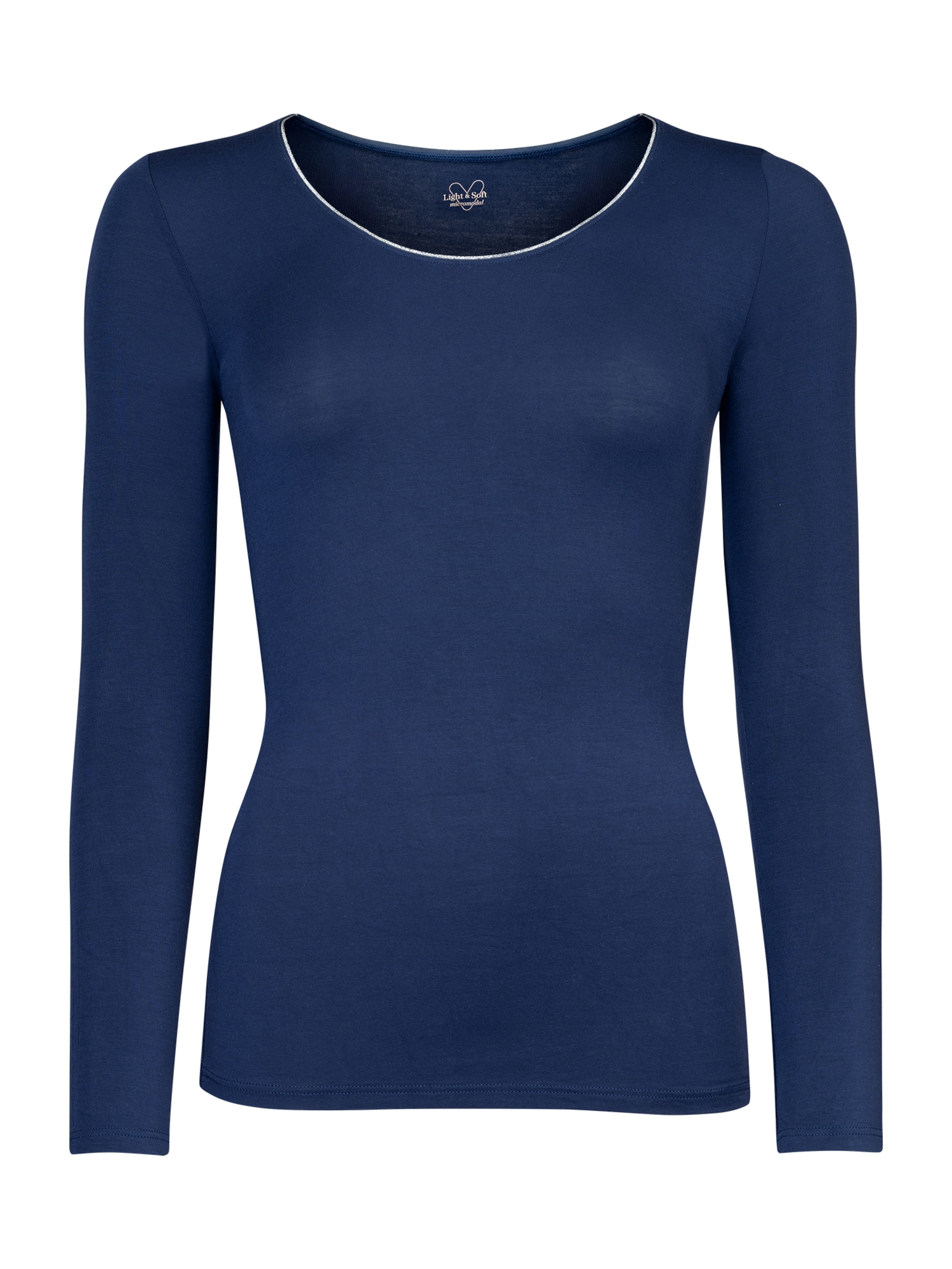 Nur Die Longsleeve Micromodal mit Glitzer-Ausschnitt' NUR DIE x KILIAN KERNER ' in Blau: Vorderseite