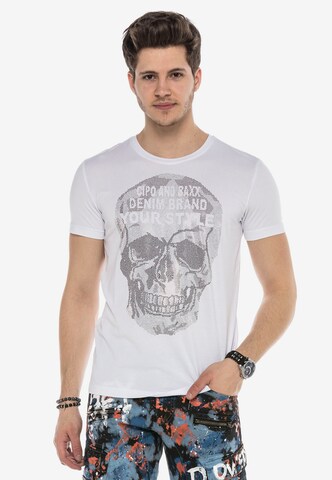 CIPO & BAXX T-Shirt 'BLING SKULL' mit Pailletten Totenkopf Print in Weiß: predná strana