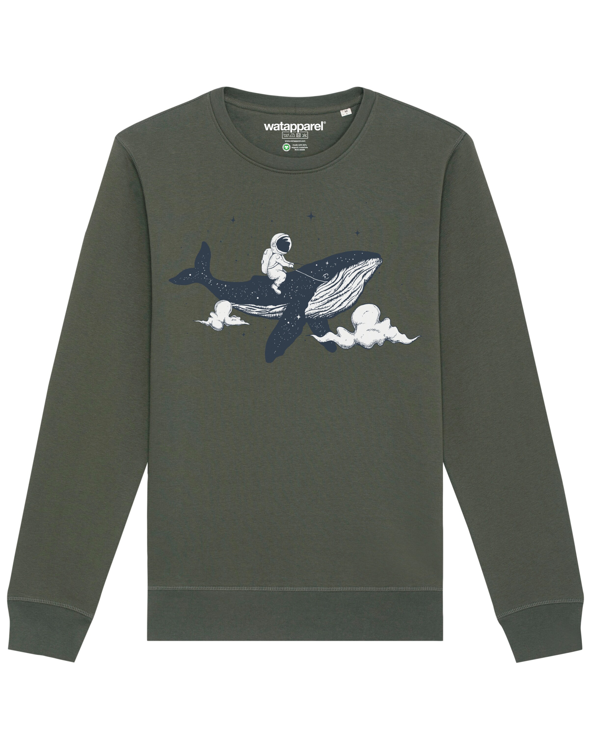 Watapparel Sweatshirt ' Spacewhale ' in Grün: Vorderseite