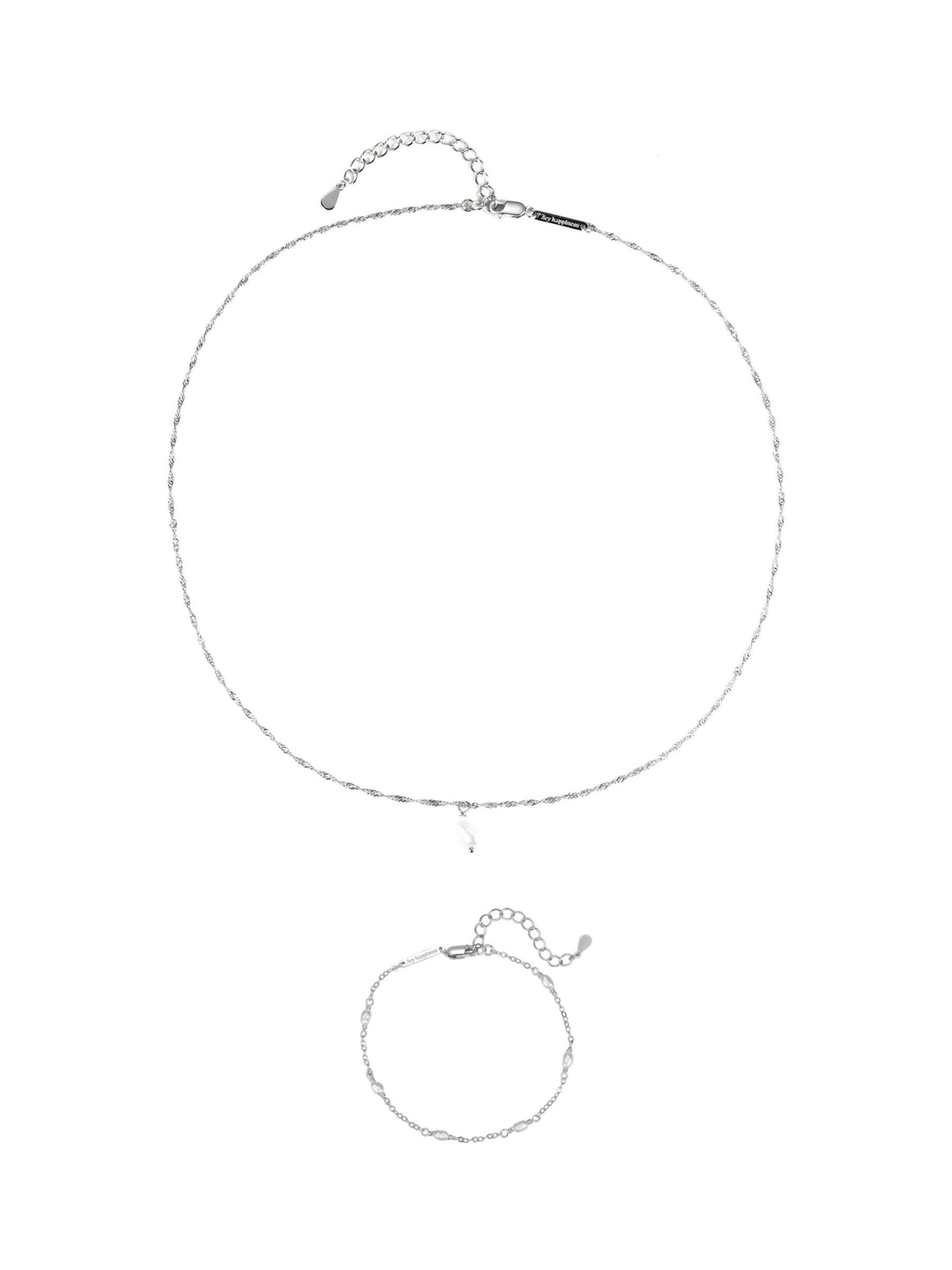 Hey Happiness Sieraden set 'Baroque Pearl Necklace & Pearl Bracelet Set' in Zilver: voorkant