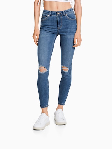 Bershka Skinny Jeans in Blauw: voorkant