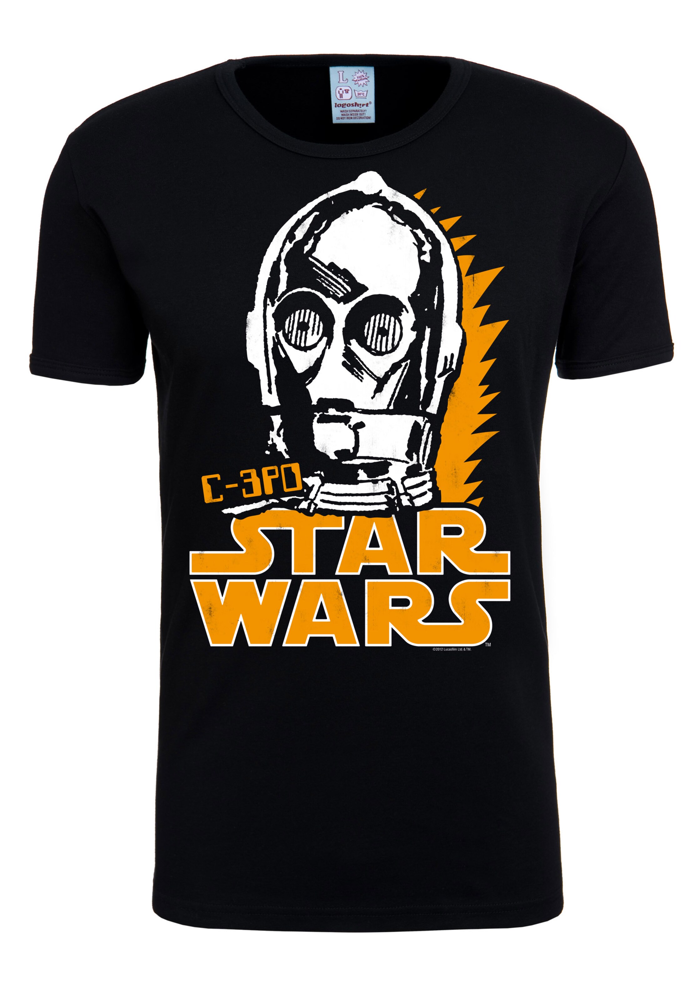 LOGOSHIRT Shirt 'C-3PO' in Black: front