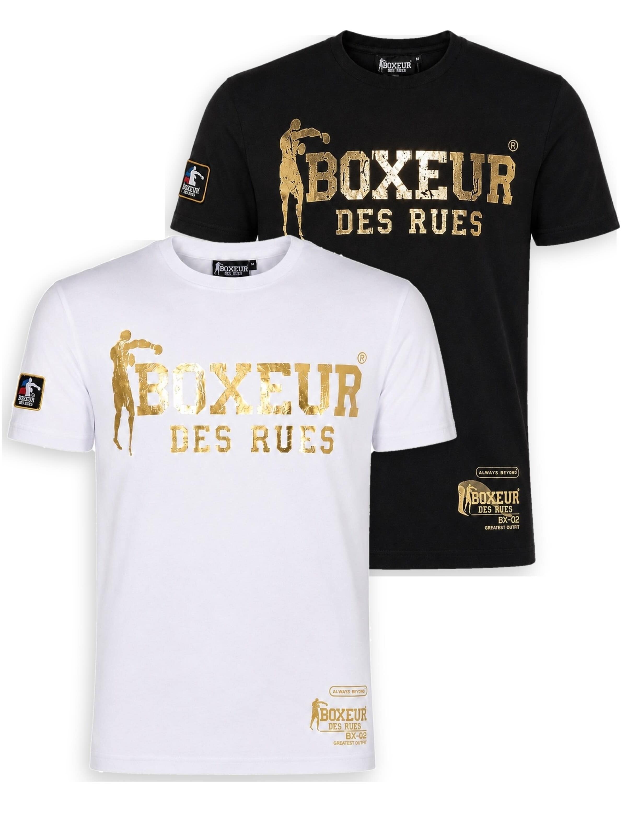 Boxeur des Rues - Camiseta 'Herren T-Shirt 2er-Pack Boxeur des Rues Slim Fit: Weiß, Goldenes Logo + Schwarz, Goldenes Logo' en Mezcla de colores: frente