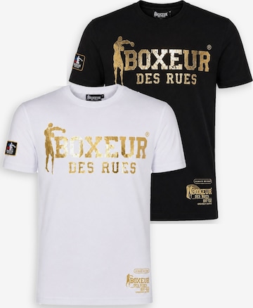 Boxeur des Rues - Camiseta 'Herren T-Shirt 2er-Pack Boxeur des Rues Slim Fit: Weiß, Goldenes Logo + Schwarz, Goldenes Logo' en Mezcla de colores: frente
