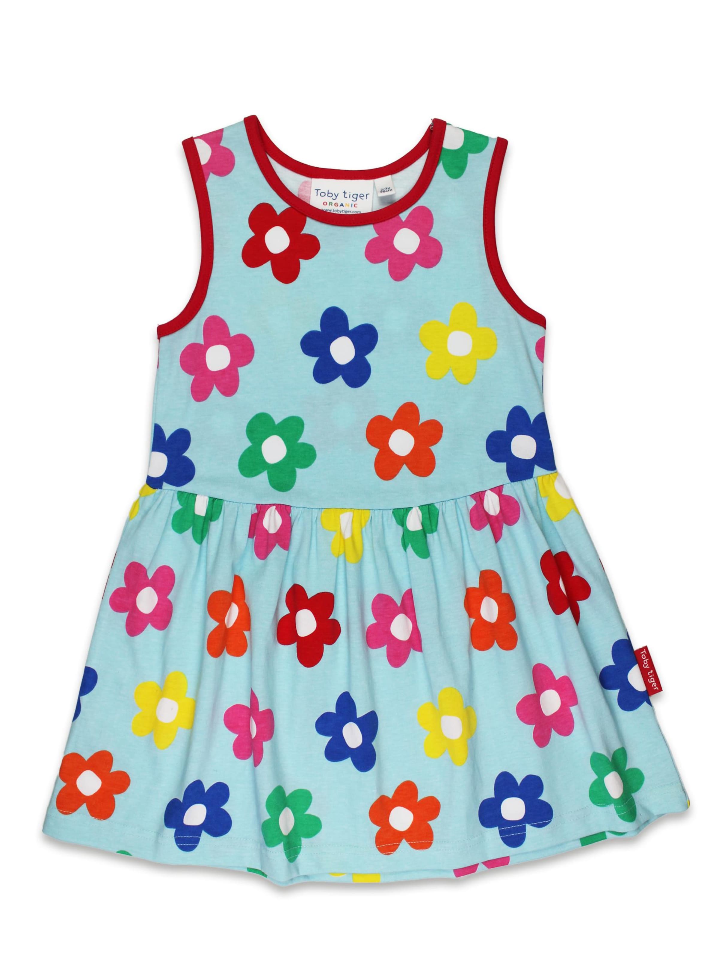 Toby Tiger Dress 'Bio-Baumwoll Kinder Sommerkleid mit Regenbogenblumen-Druck' in Blue: front