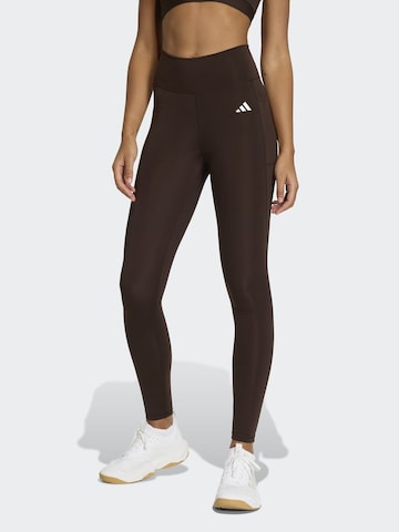ADIDAS PERFORMANCE Skinny Workout Pants 'OPT ESS' in Brown: front