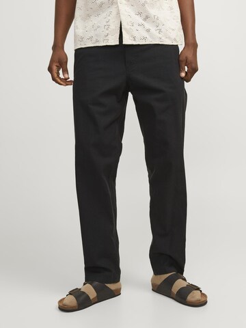 JACK & JONES Regular Pleat-Front Pants 'Kane Summer' in Black: front