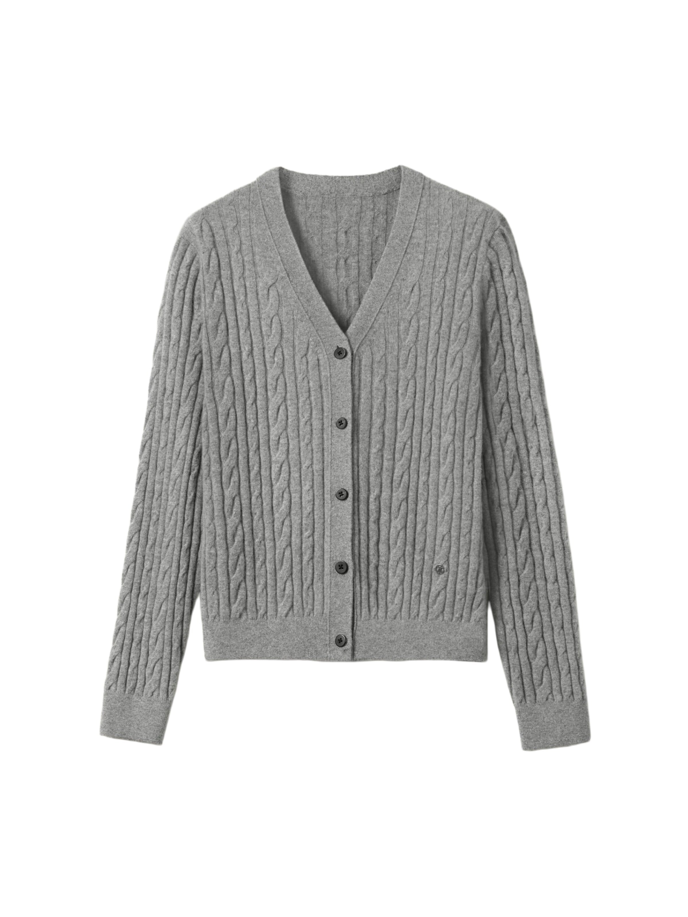 Lilysilk Strickjacke 'Strickjacke aus Baby-Kaschmir mit Zopfmuster'‌‌‌‌‌‌‌ in XS in grau / dunkelgrün, Produktansicht