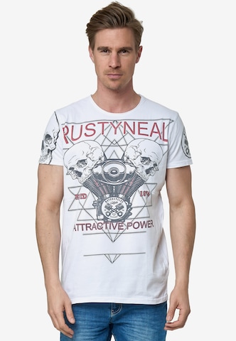 Rusty Neal Cooles T-Shirt mit Front-Print in Weiß: predná strana