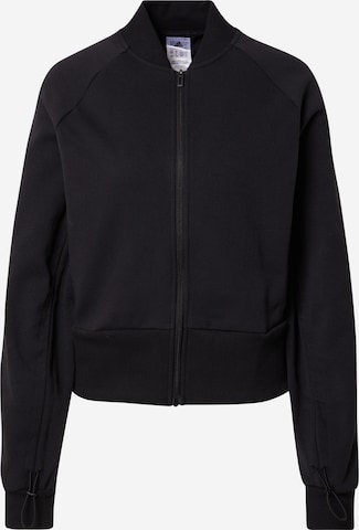 ADIDAS SPORTSWEAR Athletic Zip-Up Hoodie 'Allover Print' in Black: front