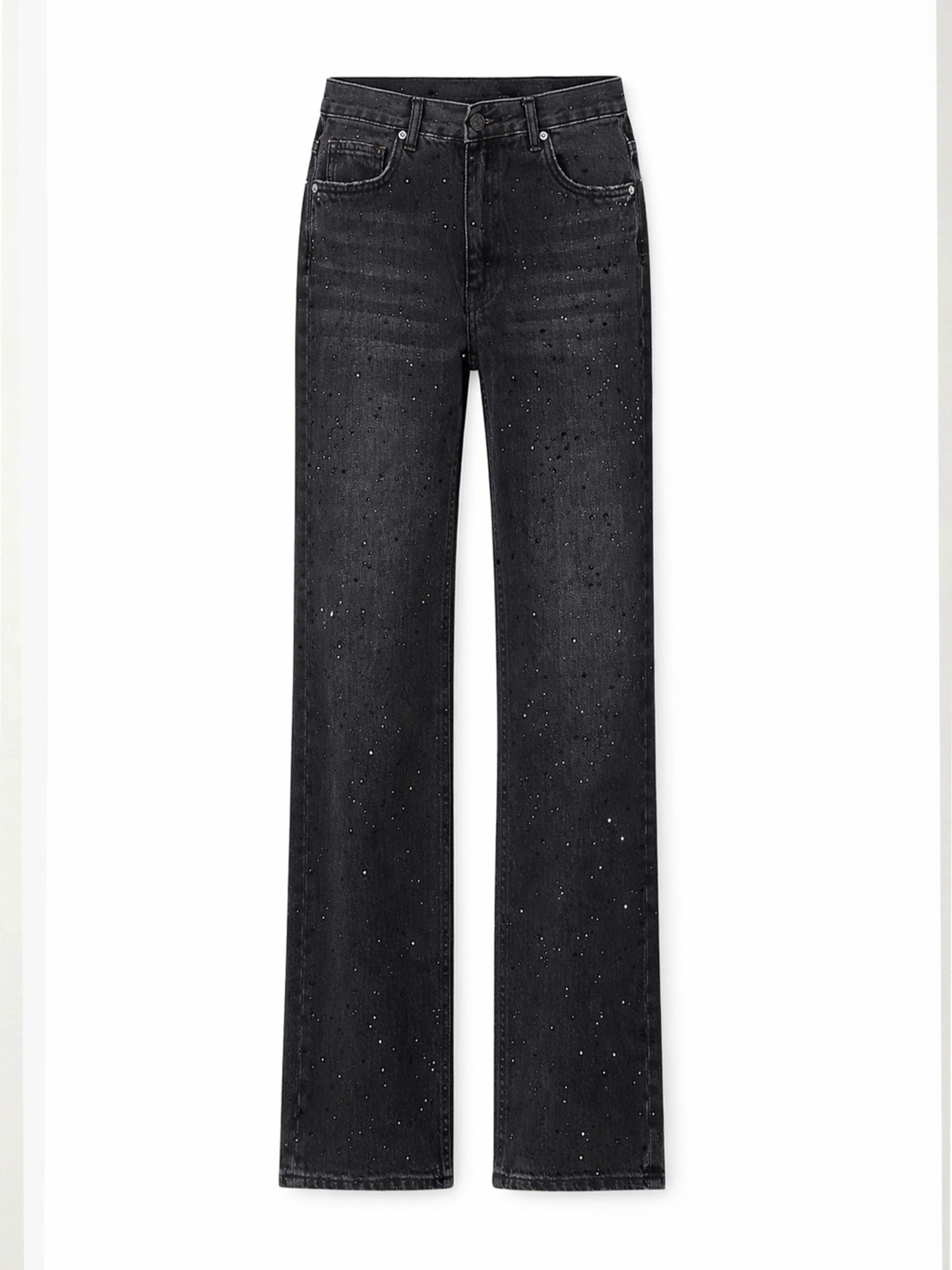IT'S BASIC Jeans 'RHINESTONE MID RISE LOOSE JEANS' in 34/Tall in de kleur Black denim, Productweergave