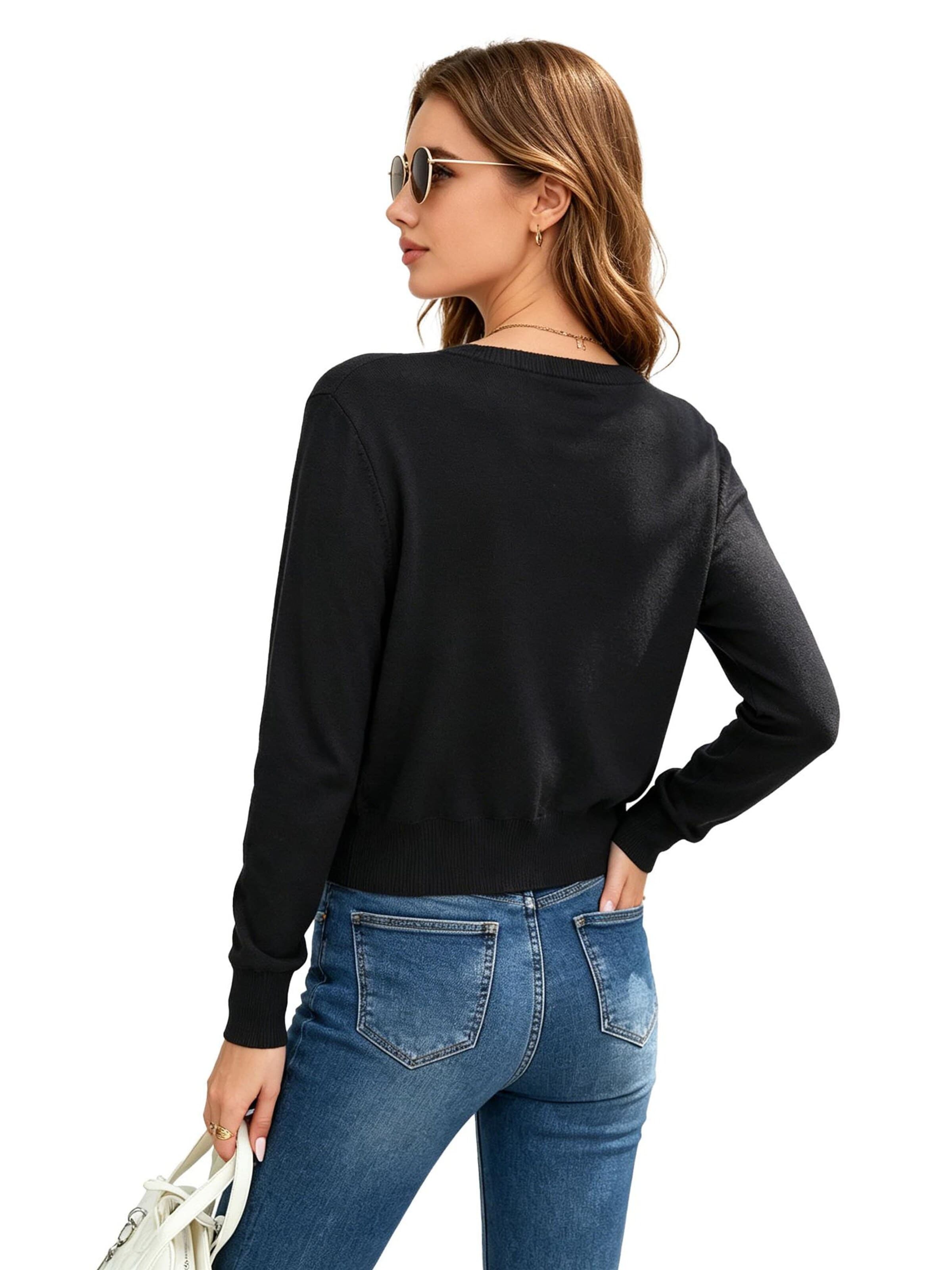 KoJooin Kardigan 'Damen-Strickjacke mit Rundhalsausschnitt, langen Ärmeln und Knopfleiste' w kolorze czarny