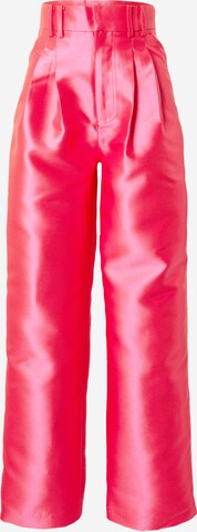 Warehouse Wide leg Pleat-Front Pants 'Satin Twill High Waisted Wide Leg Trouse' in Pink: front