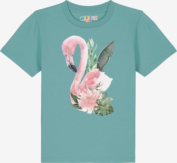 watabout.kids T-Shirt 'Flamingo mit Blumen' in Grün: Vorderseite