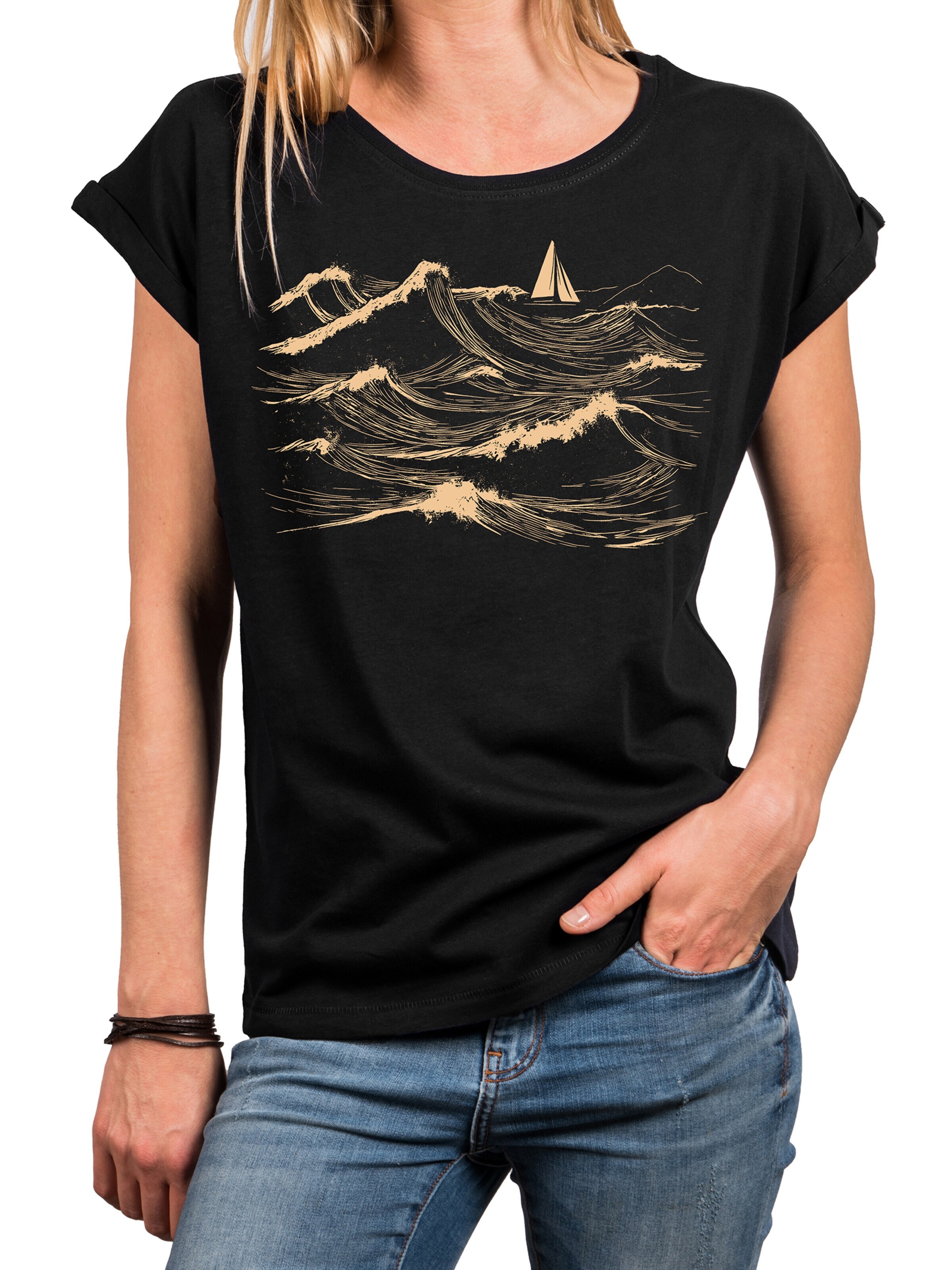 MAKAYA Shirt 'Segelboot'‌‌‌‌‌‌‌‌‌‌ in Schwarz