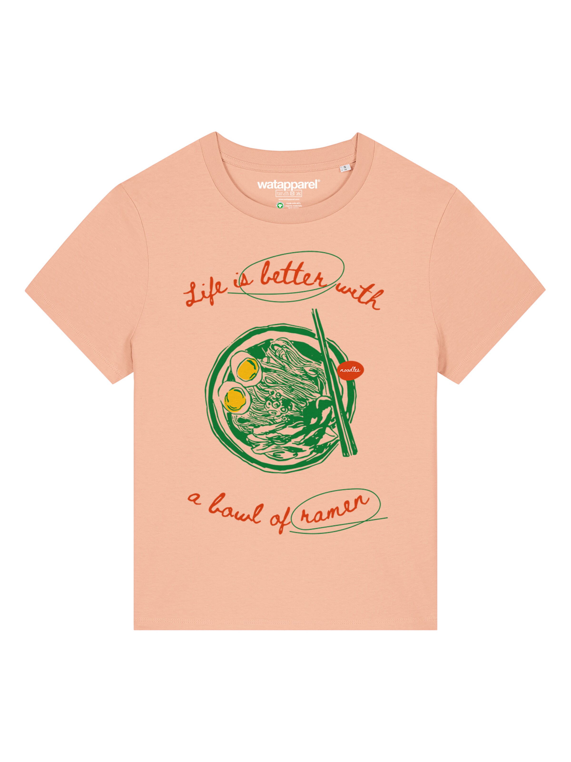 T-shirt 'Life Is Better With Ramen' Watapparel en orange : devant