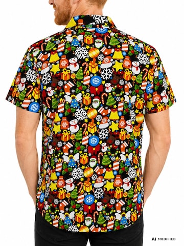 King Kameha Regular fit Button Up Shirt 'Christmas Allover' in Black