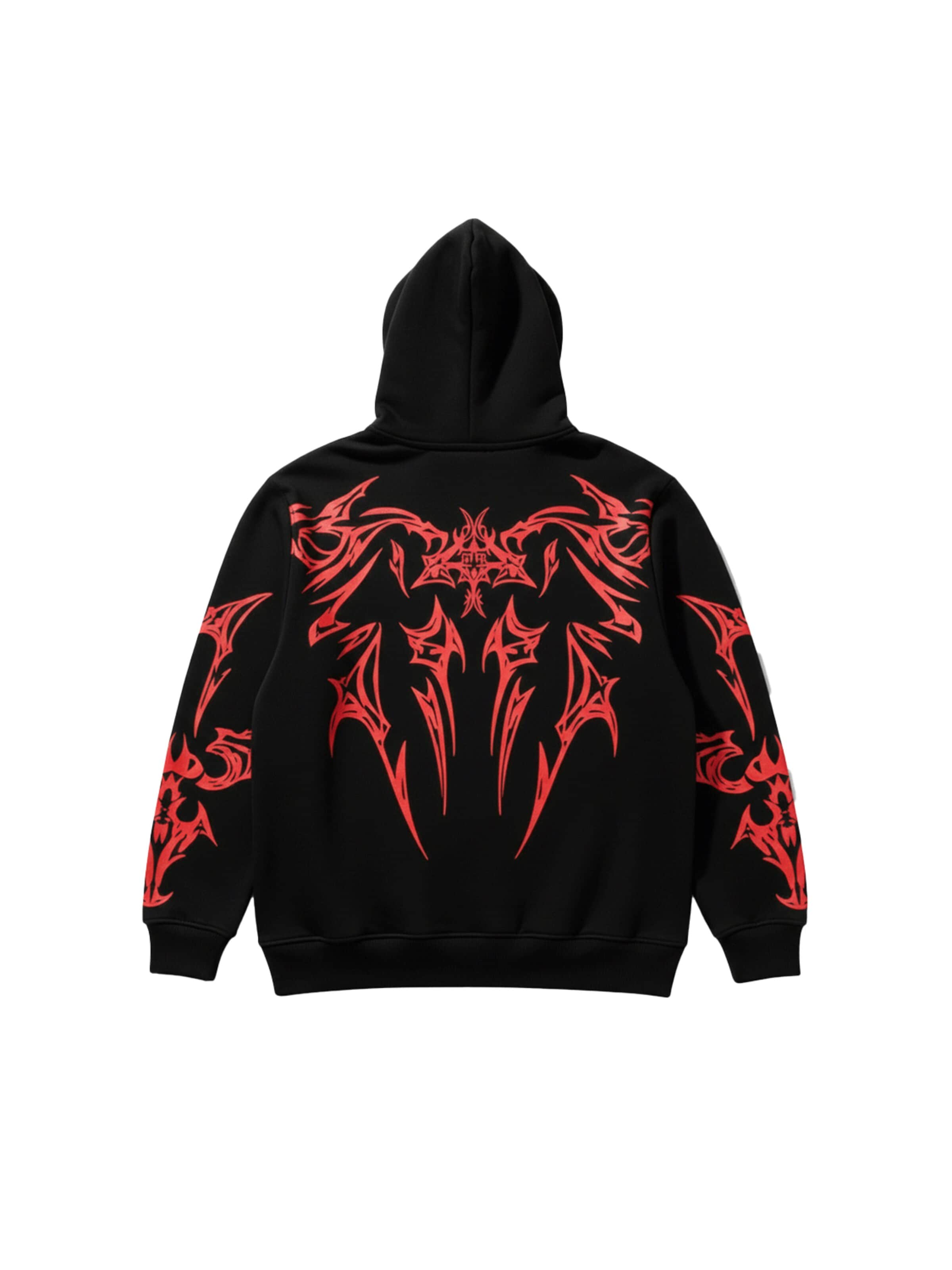 Kleidermafia Sweatshirt 'Oversize Mafia Tribal Hoodie - Black and Red' i svart: framsida