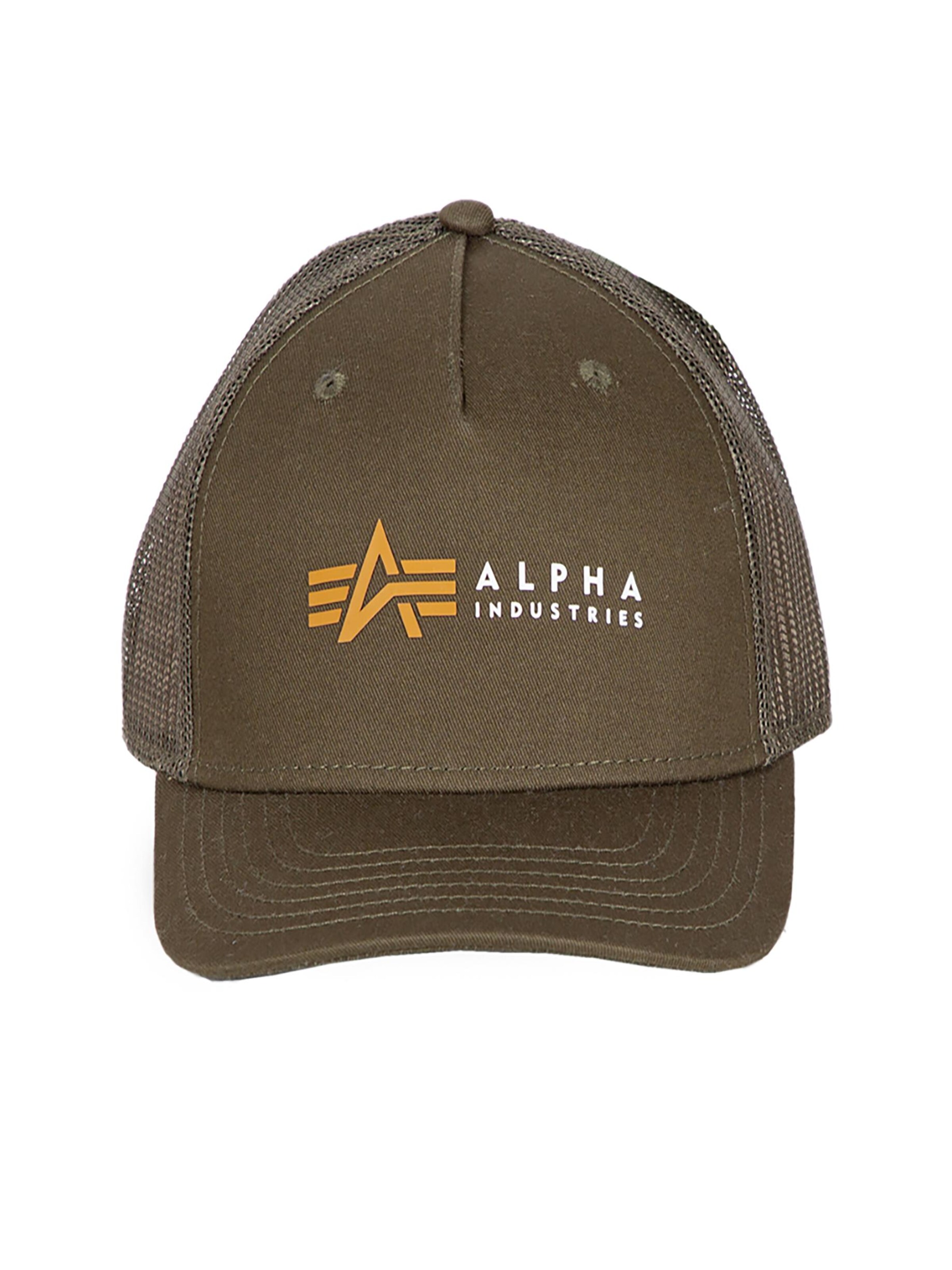 ALPHA INDUSTRIES Cap 'Alpha Label Trucker Cap' in Green: front