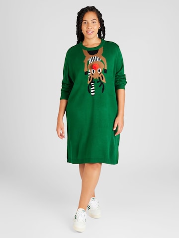 ONLY Carmakoma Stickad klänning 'XMAS DEER' i grön