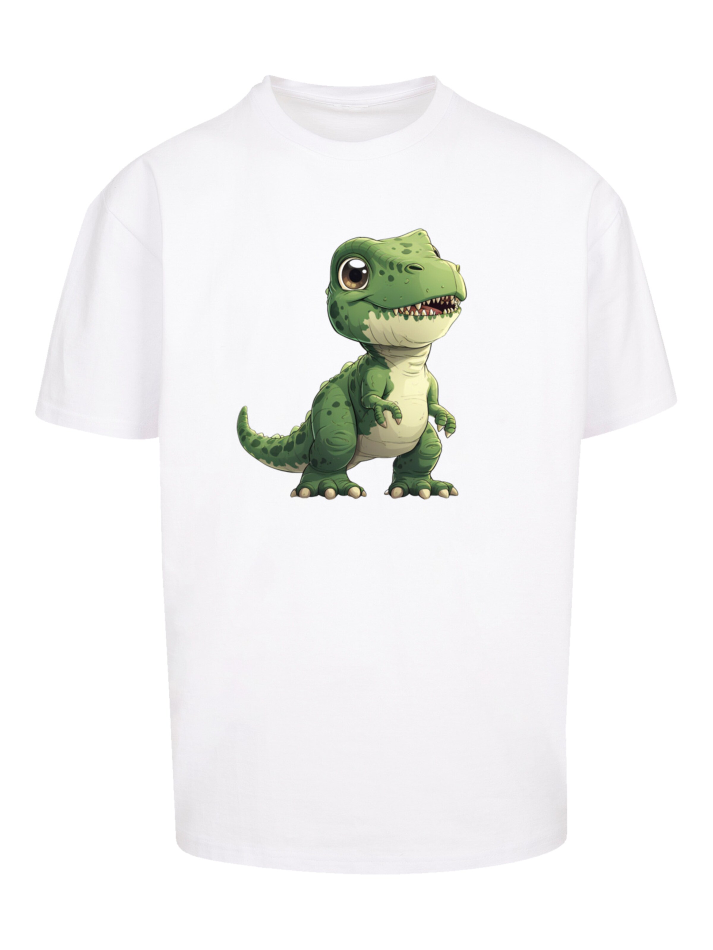 F4NT4STIC Shirt 'Süßer grüner Dino' in Wit: voorkant