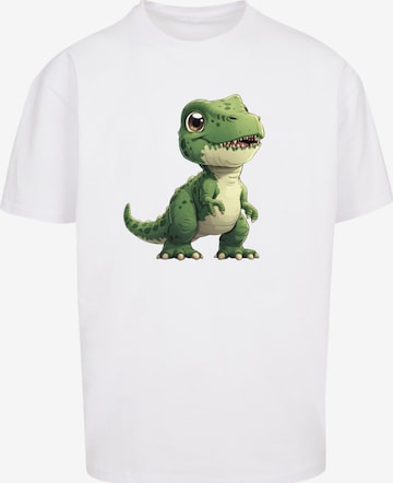 F4NT4STIC Shirt 'Süßer grüner Dino' in Wit: voorkant