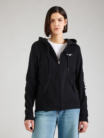 HOLLISTER Zip-Up Hoodie in Black: front