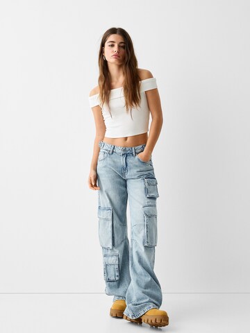 Wide Leg Jeans cargo Bershka en bleu