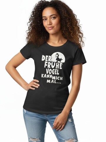 MAKAYA Shirt 'Der frühe Vogel...' in Black