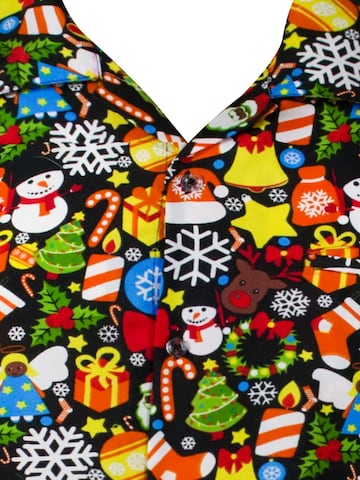 King Kameha Regular fit Overhemd 'Christmas Allover' in Zwart