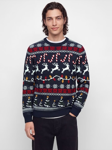 Pulover 'JJXMAS SANTA' de la JACK & JONES pe albastru: față