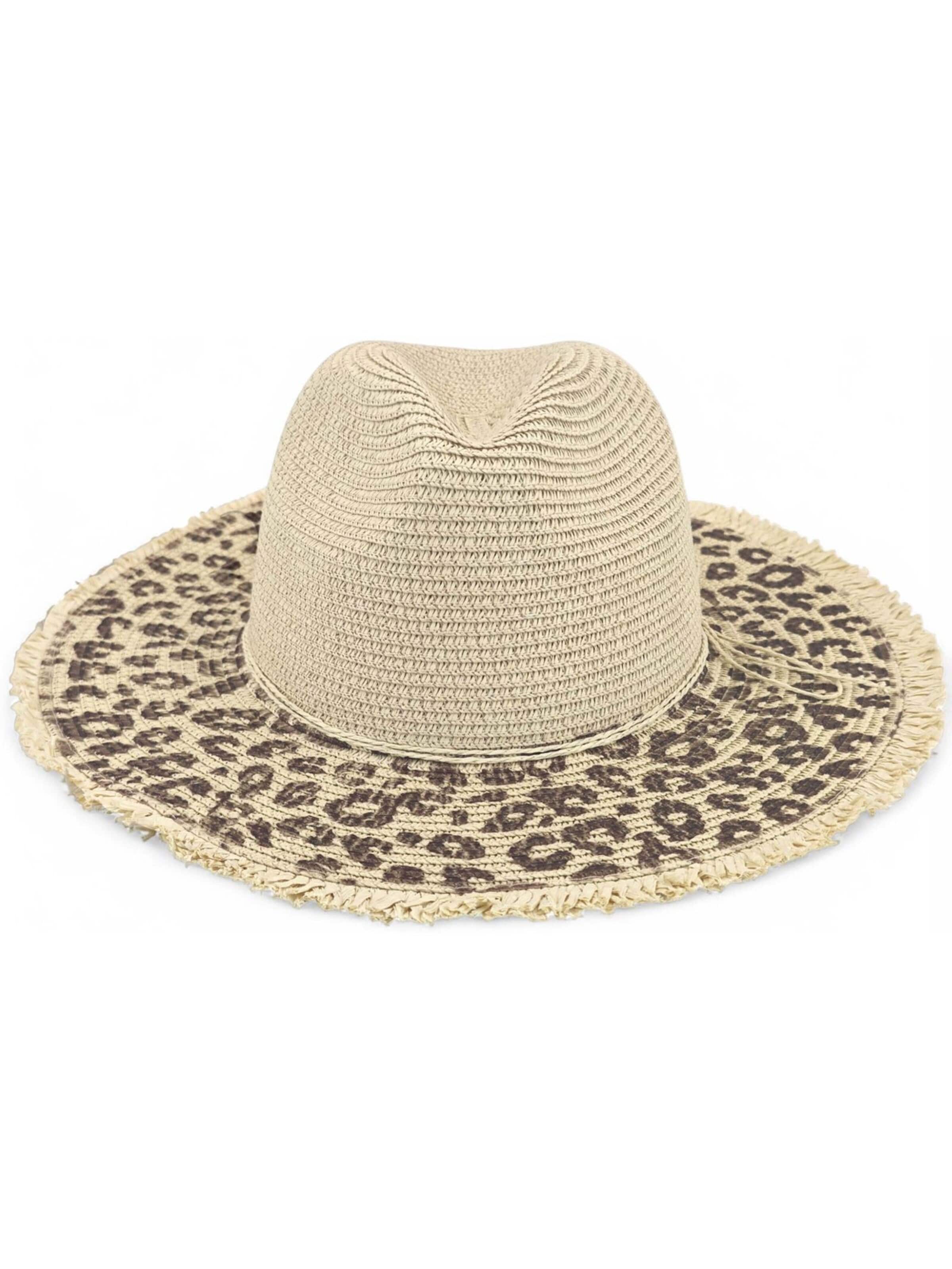 styleBREAKER Hut 'Panama Strohhut mit Leoparden Muster'‌‌‌ in Beige: Vorderseite