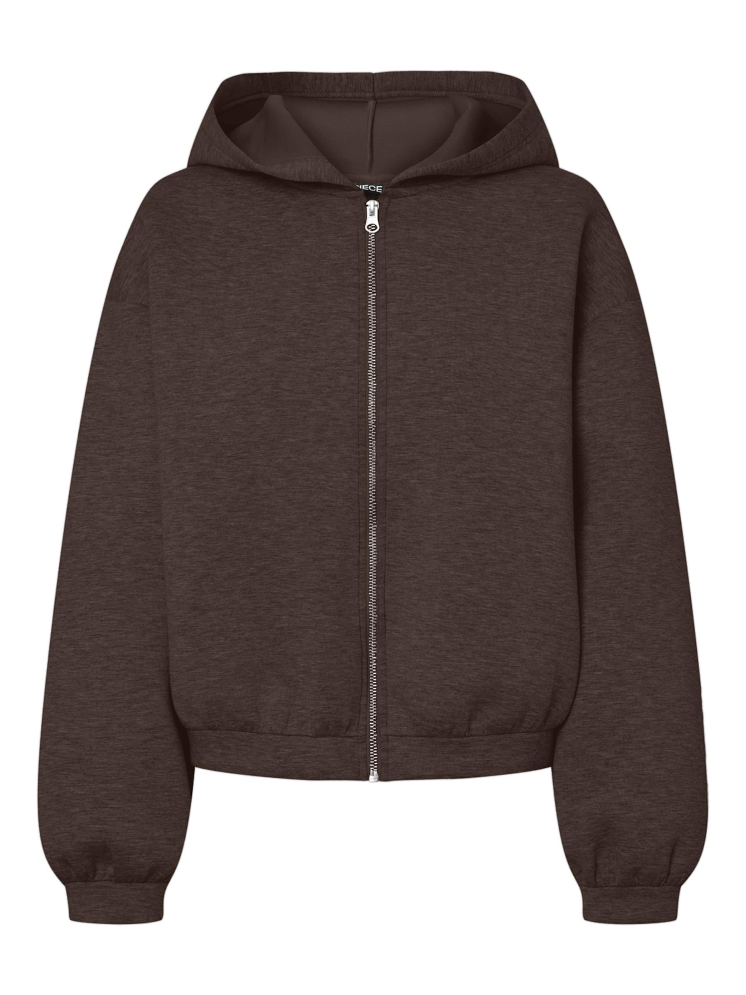 PIECES Sweatjacke 'PCBucuba' in Braun: Vorderseite