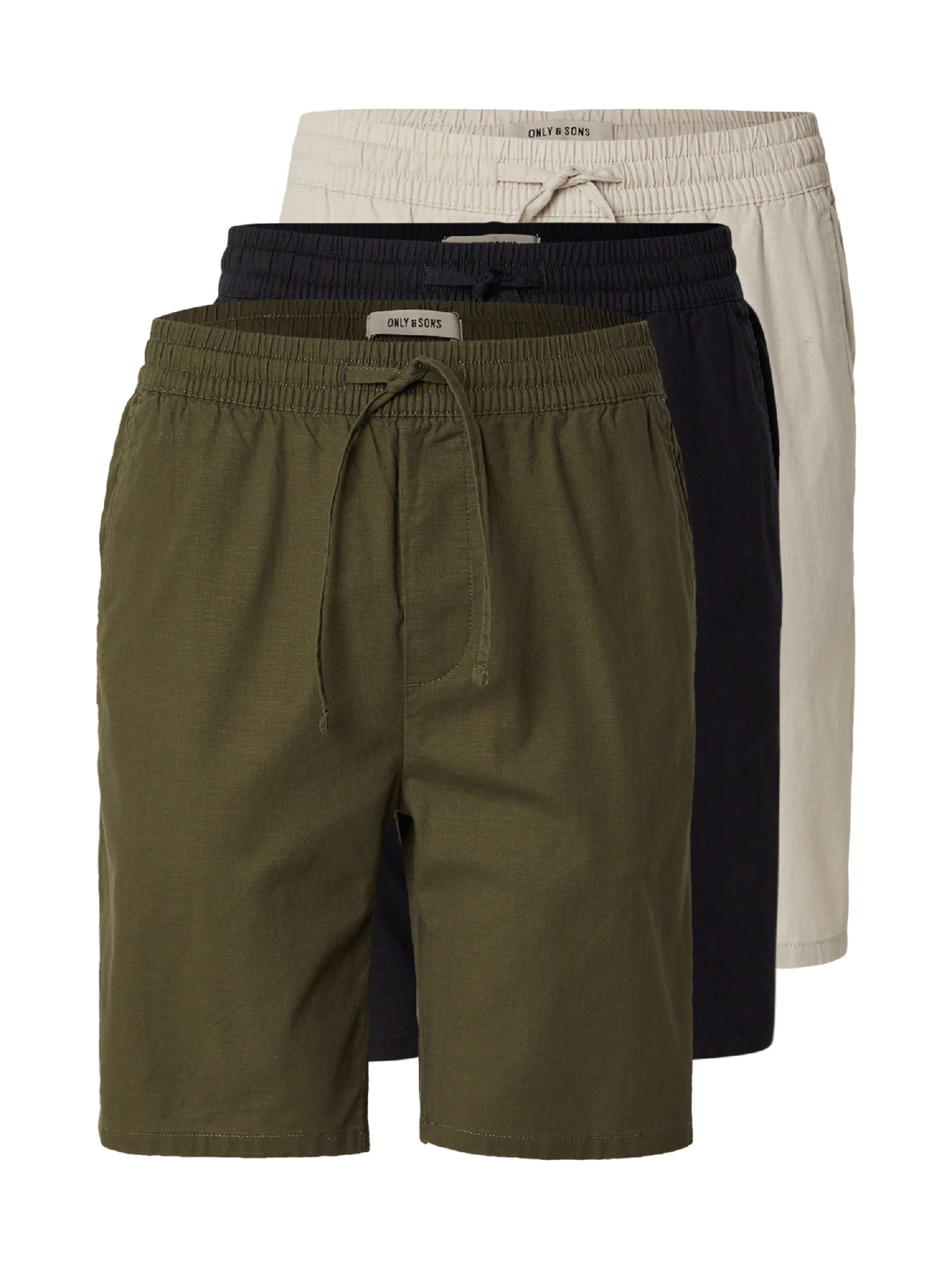 Only & Sons Shorts 'ONSREID' in stone / dunkelgrün / schwarz, Produktansicht