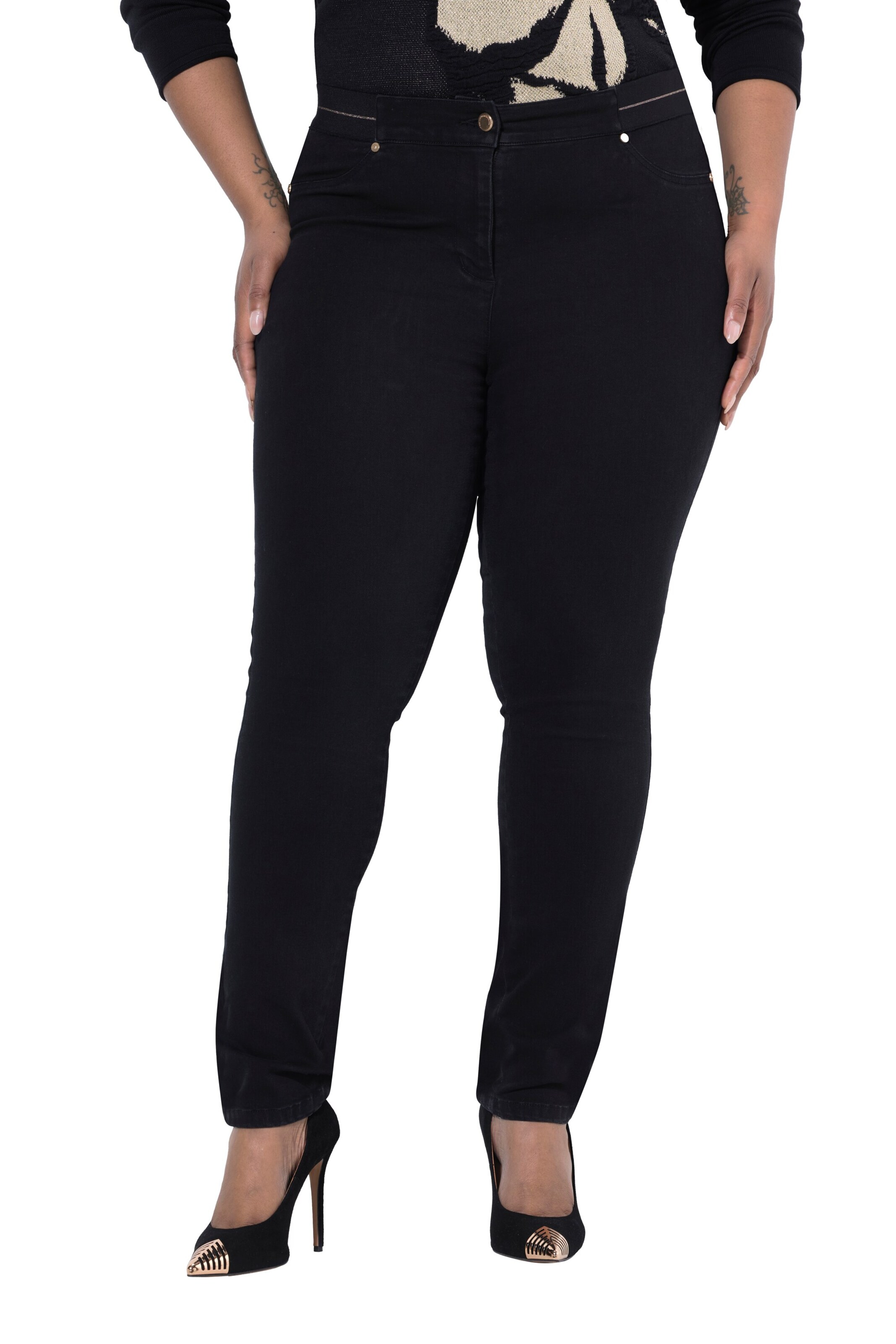 Ulla Popken Skinny Jeggings in Zwart: voorkant