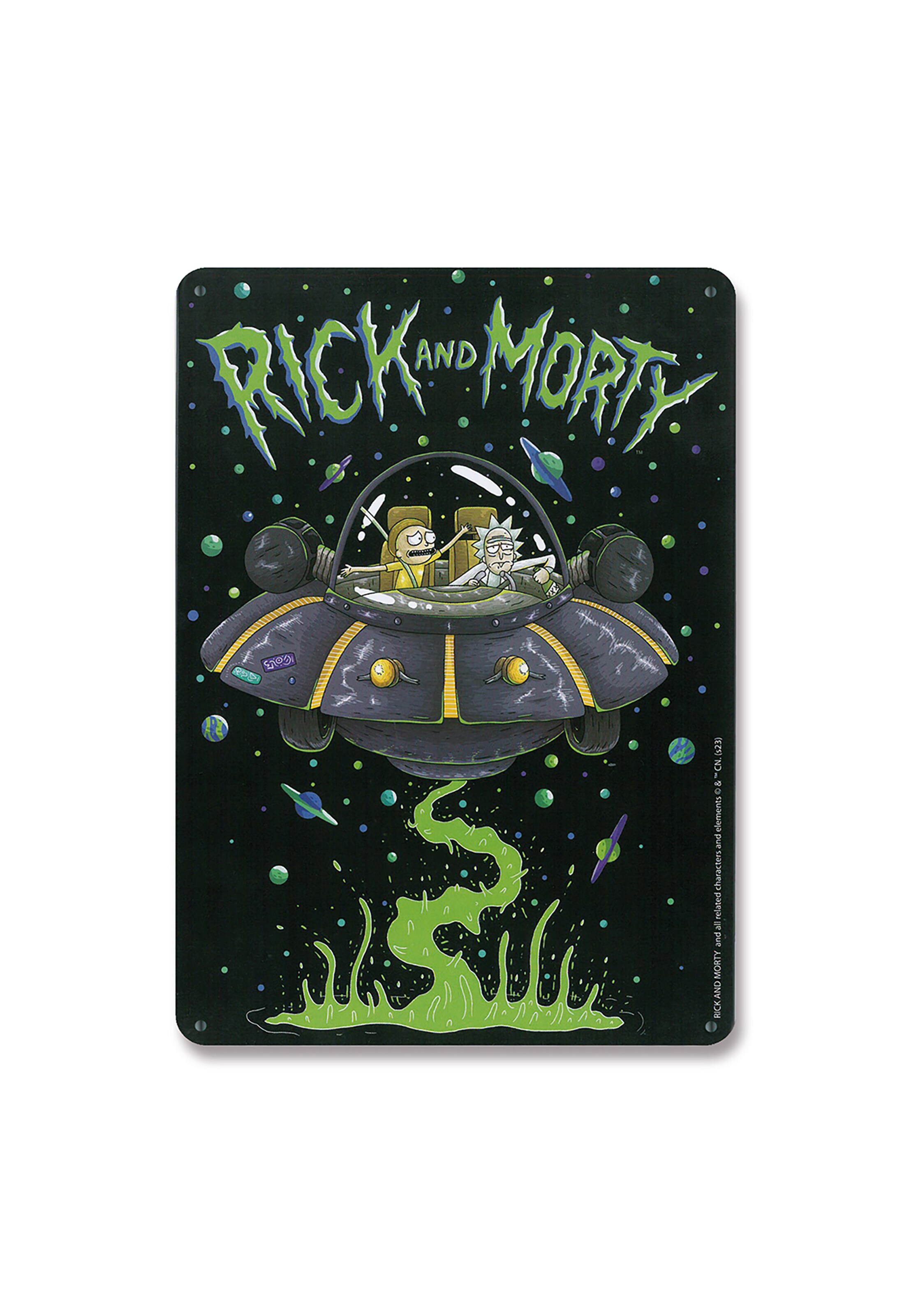 LOGOSHIRT Blechschild 'Rick and Morty - Raumschiff' in Schwarz: Vorderseite