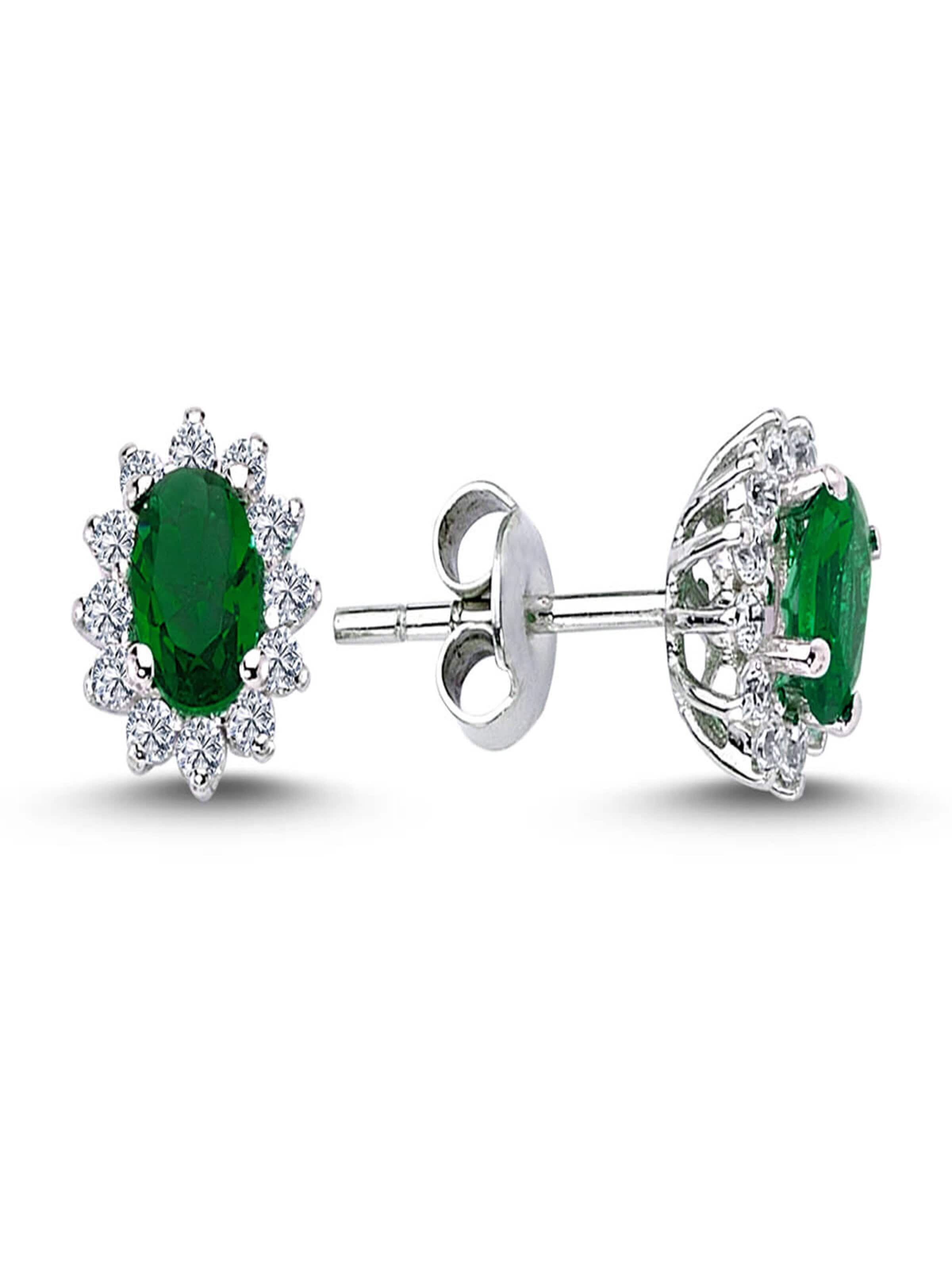 EinStein Diamant Earrings 'Entourage Diamant Oval Smaragd Ohrringe 585`er Weißgold' in Gold: front